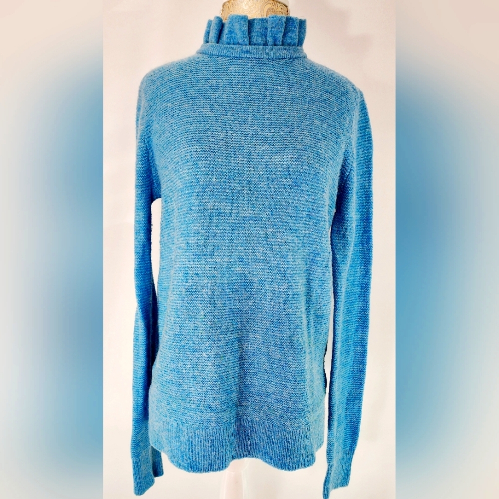 J Crew blue ruffle neck sweater